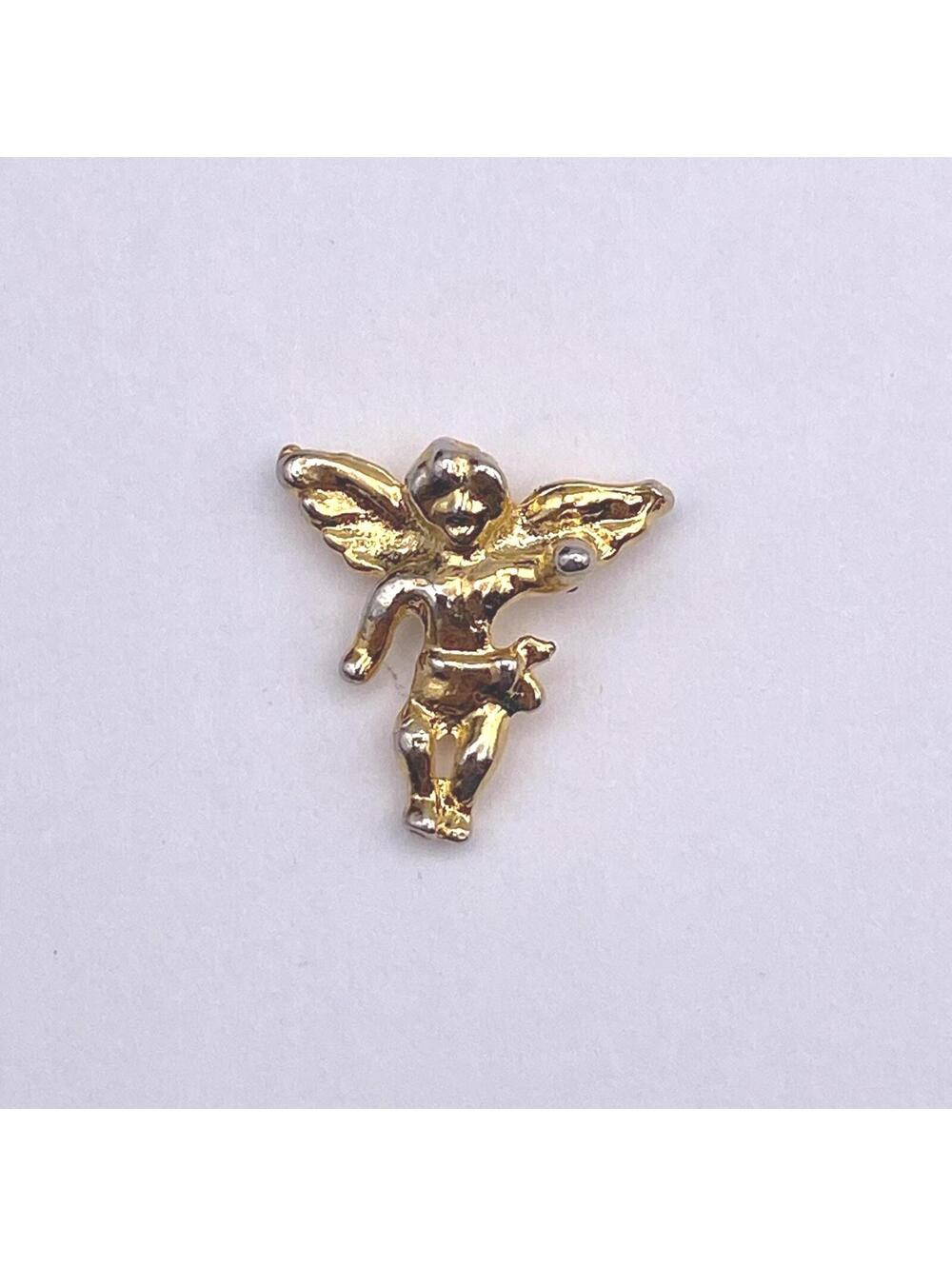 Small Vintage Gold Tone Guardian Angel Cherub Pin Brooch.